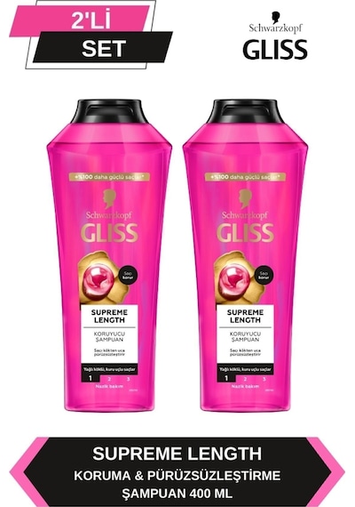Gliss Supreme Length Uzun Saçlara Özel Şampuan 400 ml x 2 Adet