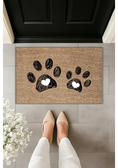 Rugmood Modern Dijital Baskı Paspas - Çift Büyük Pati - Kapı Önü Paspası 70x45cm Kahverengi