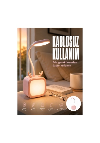 Novento Ayarlanabilir Led Masa Lambası Şarjlı Modern Aydınlatma Çok Renkli