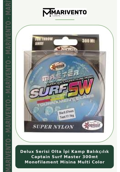Delux Serisi Olta İpi Kamp Balıkçılık Captain Surf Master 300mt Monofilament Misina Multi Color 0.40mm