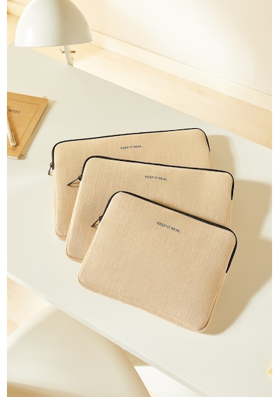Ocean Home Textile Su İtici Leke Tutmaz Jüt Keten Tablet Taşıma Çantası / Kılıfı 32.5 X 24 X 2 Cm Tablet Kılıfı
