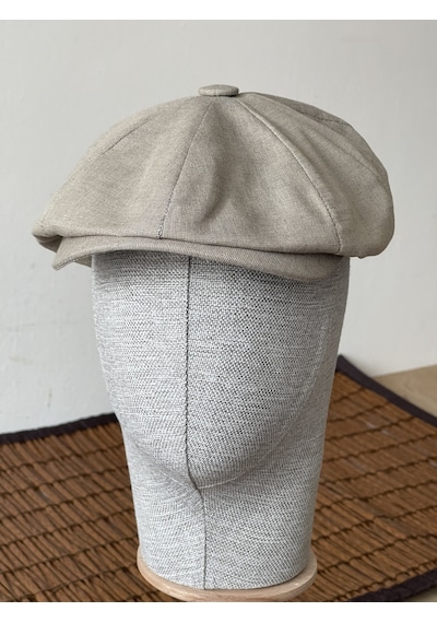 Aida Jewelss Yazlık Keten Peaky Blinders Kasket Dökümlü Astarlı Arkası Lastikli Kasket Şapka Krem