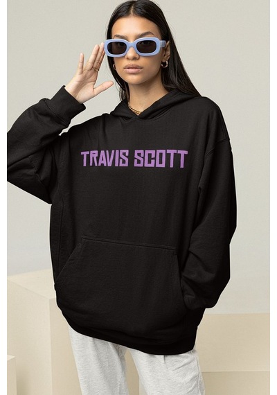 Sevbano Travis Scott Baskılı Unisex Oversize Rapper Şarkıcı Hoodie Siyah