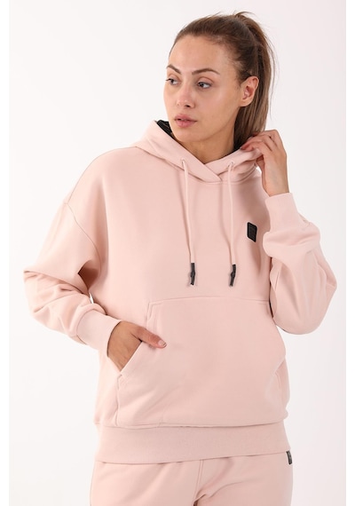 Maraton Sportswear Oversize Kadın Kapşonlu Uzun Kol Basic Pudra Sweatshirt 21908-pudra Pudra
