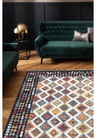 Valencıa 1505 Renkli Kaymaz Taban Yıkanabilir Modern Halı Kilim Çok Renkli