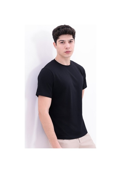 Myrab Denim Erkek Krem Basic Tişört Regular Fit Bisiklet Yaka %100 Pamuk 30/1 Süprem Kumaş Günlük T-shirt Siyah