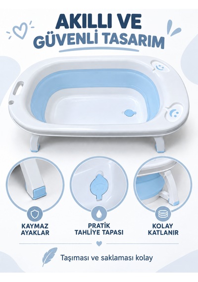 Beylini Katlanabilir Bebek Küveti Soft Silikon Destekli Banyo Akordion Duş Oyun Alanı