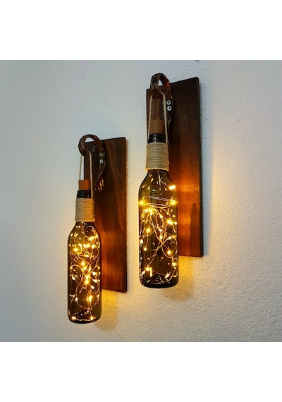 Retro Yeşil Şişeli Led Ilı. Ceviz Aplik. 2 Li Set Yeşil