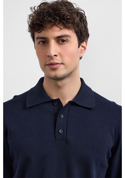 Back And Bond Lacivert Relaxed Fit Polo Yaka Triko Kazak