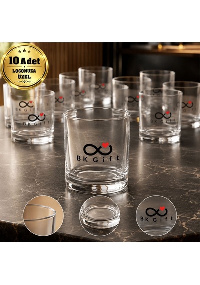 Logonuza Özel 10 Adet 300 Ml Şeffaf Cam Viski Bardağı Kurumsal Hediye Ve Promosyon Seti
