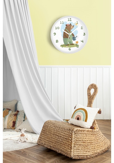 Sevimli Ayı Çocuk Odası Duvar Saati - 42cm - Önü Camlı Beyaz Kasa - Sessiz Mekanizma-jh1123 Beyaz