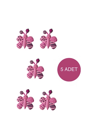 5 Adet Pembe Kelebek Çocuk Odası Mobilya Kulbu Seti - Tek Vidalı Dolap ve Çekmece Kulpları Pembe