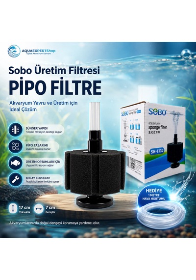 Sobo Üretim Filtresi - Pipo Filtre - - 17x7cm - Aktif Temizlik - 1 Metre Hava Hortumu Hediye