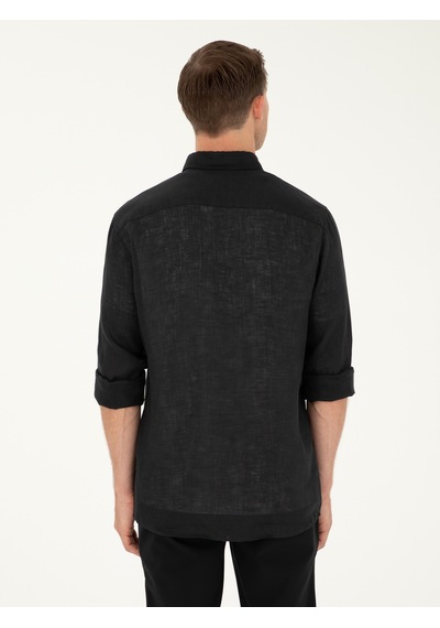 Cacharel Siyah Slim Fit %100 Keten Gömlek
