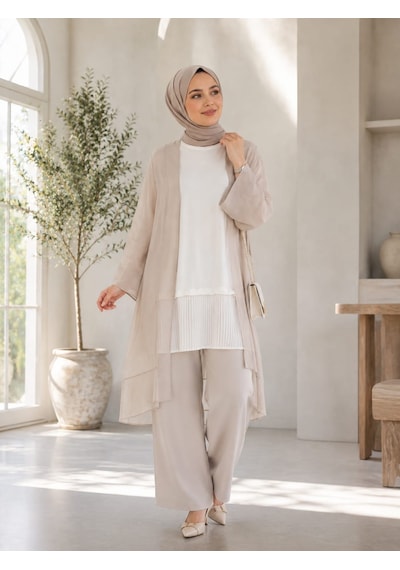 Esra Butik78 Siyah, Beyaz Ve Pudra Renk Kolsuz Altı Pileli İçlik 80 Cm