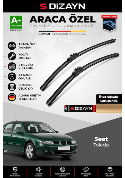 S-dizayn Seat Toledo Ön Cam Silecek Seti 1999-2004 Premium Araca Özel 53-48 Cm A+ Kalite