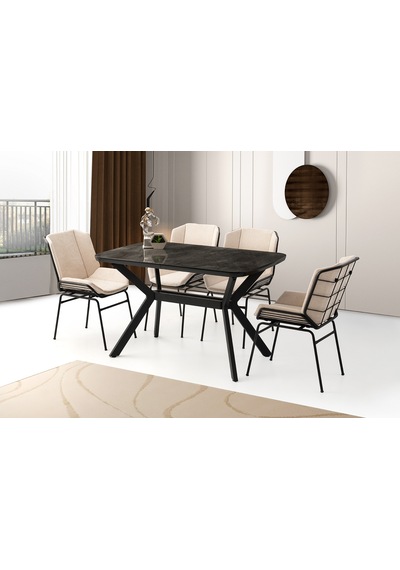 Zümrüt Masa, Fiera Sandalye, İrony Hg, 130x80 Siyah Zümrüt Masa, Fiera Sandalye, İrony Hg, 130x80 Siyah
