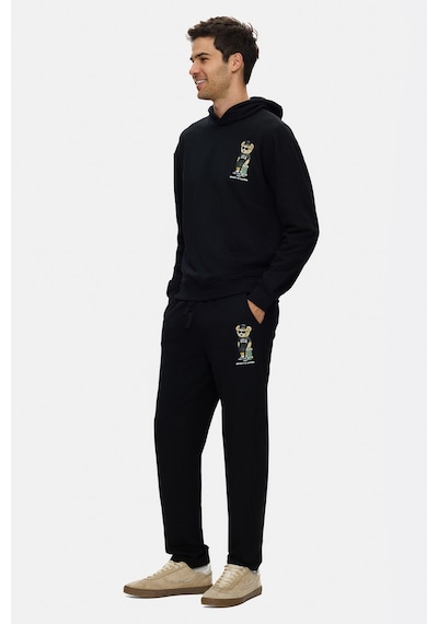 UCLA Savıo Siyah Kapüşonlu Pamuklu Baskılı Loose Fit Erkek Sweatshirt