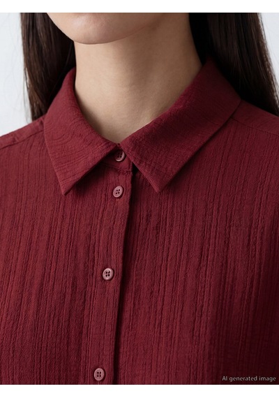 Lcw Everyday Bordo Oversize Gofre Kadın Gömlek Tunik