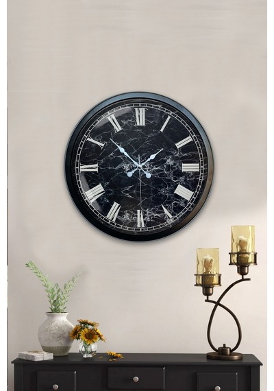 40 Cm Siyah Metal Mermer Desenli Duvar Saati
