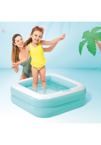 Şişme Taban Mini Kare Çocuk Havuzu - 86x86x25 Cm Mavi