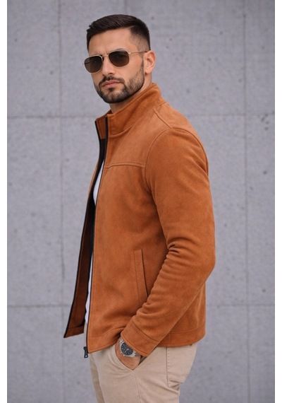 Baselco Slim Fit Dik Yaka Mevsimlik Süet Ceket Taba