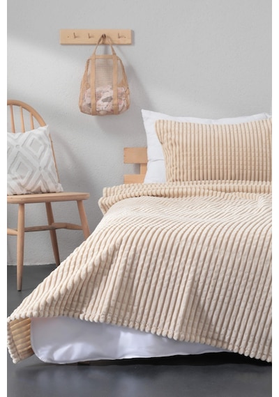 Merinos Modern Line 2 Parça Tek Kişilik Battaniye Seti - Bej