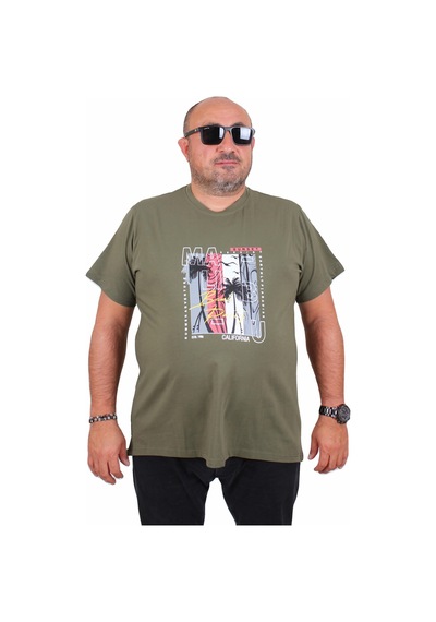 Moc Grande Mocgrande Erkek Büyük Beden Sıfır Yaka Tişört Beach Party 25191 Hakı Haki