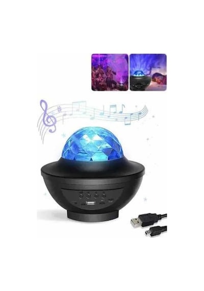 Masa Ve Gece Lambası Renkli Projektör Işıklı Disko Topu Bluetooth Hoparlör Beyaz