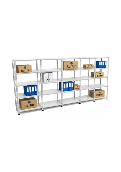 Galvaniz 5 Katlı 5li Birleşik Arşiv Raf Sistemi - Çelik Raf - Metal Raf Metalik