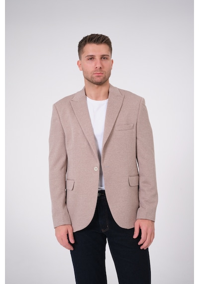 Bonesti Erkek Slim Fit Blazer Ceket Bej Beyaz Noktalı