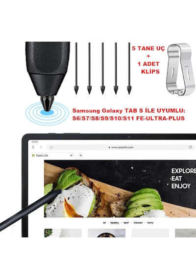 Samsung Uyumlu S Pen Uç Galaxy Tab S Serisi İle Uyumlu Lite,fe,ultra S6,s7,s8,s9,s10,s11 5 Adet Siyah