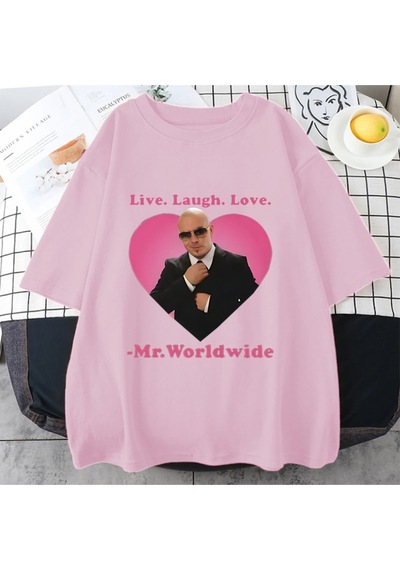 Flood Of Style Canlı Gülmek Aşk Sayın Dünya Çapında Pitbull Grafik T Shirt Moda Hip Hop Kısa Kollu Tişört Un Pembe