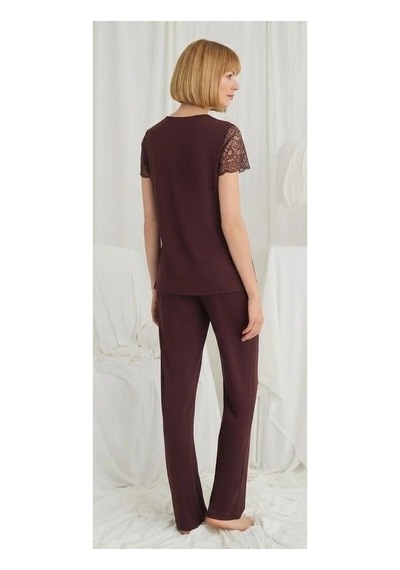 Biçomi Nefes Alan Viskon Kumaşlı, Dantel Detaylı Kısa Kollu & V Yaka Konforlu Pijama Takımı MÜRDÜM Biçomi Nefes Alan Viskon Kumaşlı, Dantel Detaylı Kısa Kollu & V Yaka Konforlu Pijama Takımı MÜRDÜM