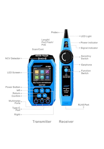 Noyafa Nf-b509 Dijital Multimetreli Kablo Test Ve İzleme Cihazı