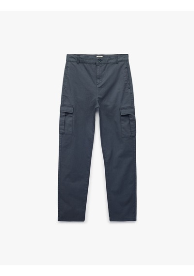 Koton Pamuklu Kapaklı Cep Detaylı Gabardin Kargo Pantolon Mavi 6skb40090tw
