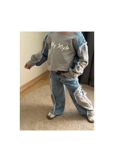 Toikids Kız Çocuk My Style Kot Garnili İkili Takım Gri