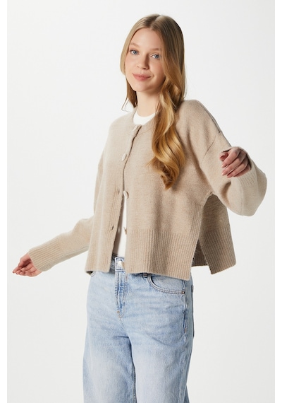 Ritnice Kadın Keep Yan Yırtmaçlı Yumuşak Dokulu Vizon Basic Triko Hırka 70145 Vizon
