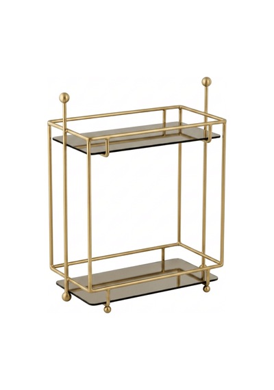 Gold 2 Katlı Dikdörtgen Metal Banyo Organizeri, Ayna Pleksili Tezgah Üstü Düzenleyici 32,6x16,3x34 Cm