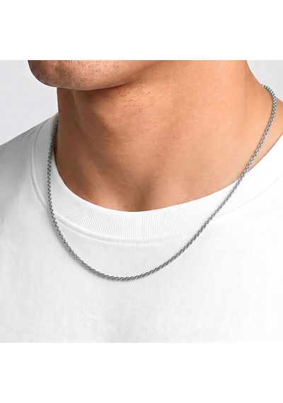 Premium Parlak Ve Şık İnce Rulo Halka Tekli Erkek 316l Çelik Kolye 1mm 55cm 3183eck050 - Gümüş Renk