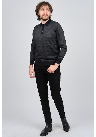 Pave Erkek Polo Yaka Desenli Yün Kazak 4537094 Lacivert Lacivert