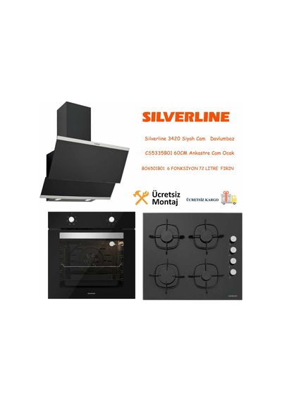 Silverline BO6501B01 - CS5335B01 - 3420 Siyah Cam Ankastre Set
