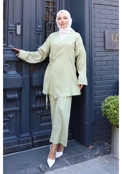 Misskayle Bağlama Detaylı Kimono Takım Mint Yeşili Mintyeşili