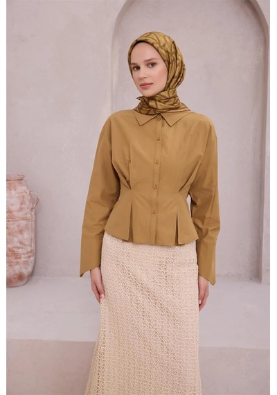 BELLİ Geometrik Desen İpek Twill Eşarp 4221d01 Hardal
