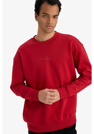 Defacto Boxy Fit Bisiklet Yaka İçi Yumuşak Tüylü Baskılı Sweatshirt X8282az25aurd349 Kırmızı-rd349