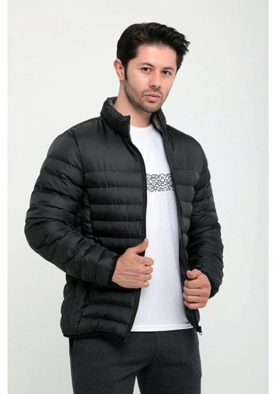 Slazenger Hoas Kışlık Fermuarlı Erkek Şişme Mont Kaban Siyah