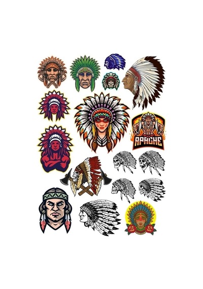 Kızıl Derili Apachi Sticker Set-4 15 Parça Telefon, Tablet, Defter, Laptop Sticker