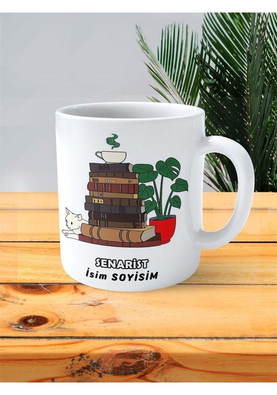 Senarist Meslek Baskılı Kupa Bardak Çift Taraflı Baskı Kişiye Özel Model 8 Çok Renkli