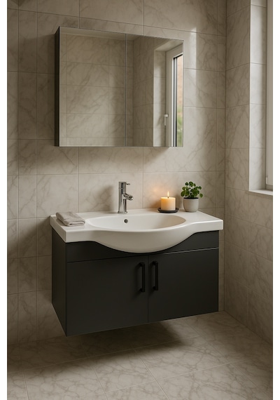 DMZ Home Concept Nova 80 Cm Antrasit renkli, Tamamı Mdf, Oval Seramik Lavabolu, Banyo Dolabı Takımı DMZ Home Concept Nova 80 Cm Antrasit renkli, Tamamı Mdf, Oval Seramik Lavabolu, Banyo Dolabı Takımı