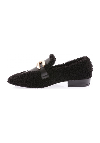 Dgn 5270-424 Metal Tokali Peluş Kadin Oxford Ayakkabi Siyah Peluş